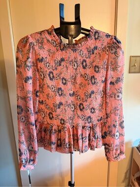 Patrons of Peace Pink Floral Smocked Ruffle Top